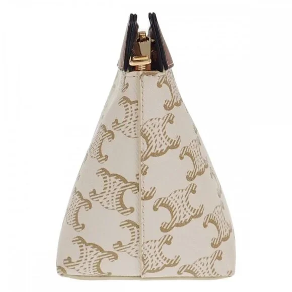 Celine Small Travel 10 C762 djp.01 ta Pouch Polyurethane Leather White - Picture 4 of 9